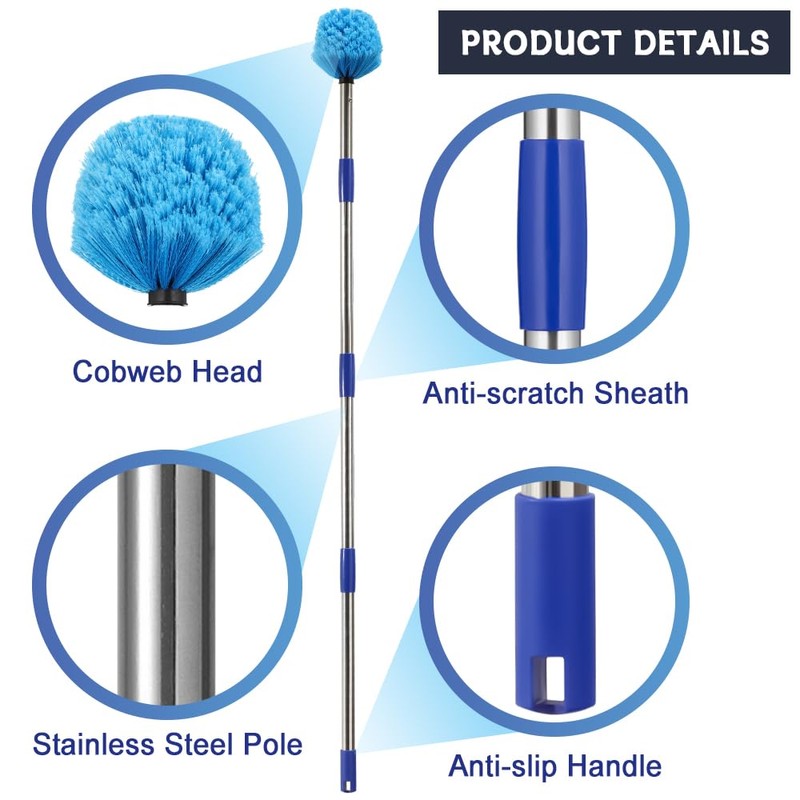 Extended Reach Cobweb Duster with 8-Foot Pole - Medium Bristle