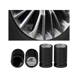 Mandark American Flag Car Tire Valve Stem Caps, 4PCS USA Aluminum Alloy Dust Proof Vehicle Air Valve Covers, Patriotic Automotive Wheel Stem Caps, Universal for Trucks Motorcycles Bikes (Black/White)