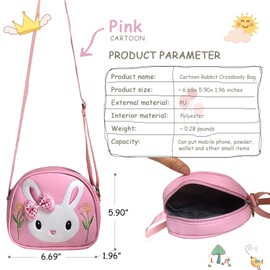 RONGTENG Little Girl Bunny Purse Cartoon Bow Rabbit Shoulder Crossbody Bag PU Leather Bag Wallet Handbag, Pink