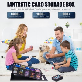 Tiff-K 5-Row Trading Card Storage Box,MTG Commander Deck Box with Window Dice Tray for Toploarders, Black Grey