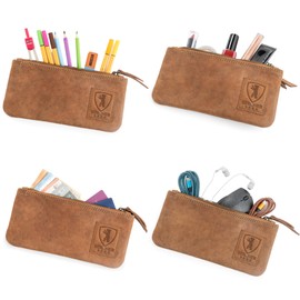 Berliner Bags Berliner Bags Vintage Federmäppchen Etui aus Leder mit YKK-Reißverschluss, Robuste Federmappe für Stifte und Zubehör - Braun