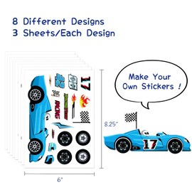 allydrew Make Your Own Sticker Sheets, DIY Make a Face Animal, Food, Party Favor Stickers (24 Sheets), Sports Cars