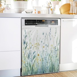 Dishwasher Magnet Cover,Watercolour Plants and Flowers Magnet Sticker Fridge Panel Decal for Home Kitchen Decor, 23x26 in