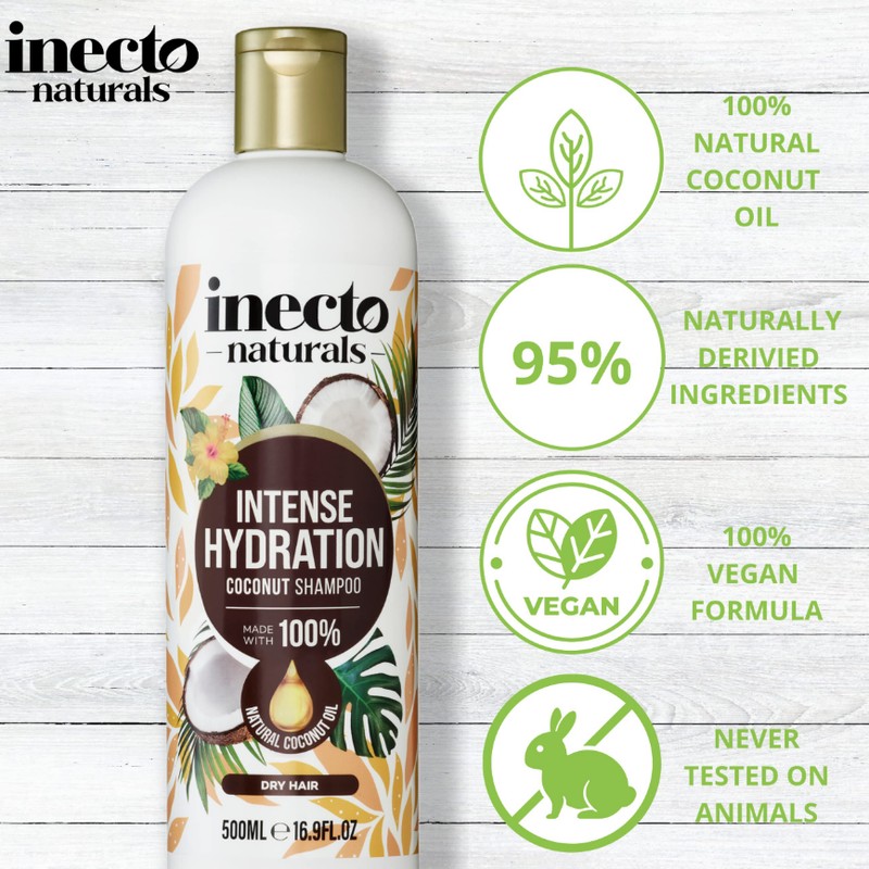 INECTO Natural Coconut Shampoo 500ml, Super-Creamy Infused with Pure Organic