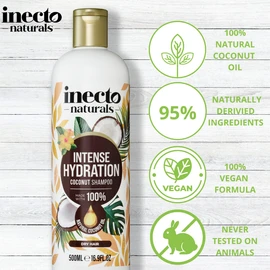 INECTO Natural Coconut Shampoo 500ml, Super-Creamy Infused with Pure Organic Coconut Oil, Silky Smooth Relief, Hydrated Hair