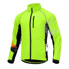 Men's Winter Cycling Jackets Thermal Warm Water Resistant Bike Running Windproof Fleece Cold Weather Mountain Biking Bicycle Riding Gear(Fluorescent Yellow/Black,XXXL)