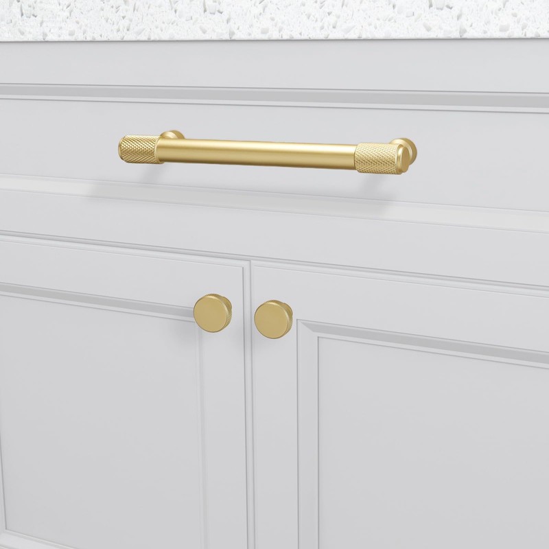 BUKOBYHE 10 Pack 5Inch Kitchen Cabinet Handles Brushed Brass Knurled