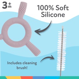 Nuby Hollow Tube Silicone Teething Toy - (2-Pack) Baby Teething Sticks - 3+ Months - Purple and Pink