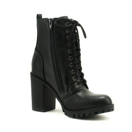 Soda Women's Black Ankle Bootie Combat Boots numeric_8_point_5