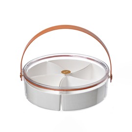 Round Plastic Divided Serving Tray with Lid and Handle Snack Box Container, Snackle Box Container, Veggie tray, Fruit tray Snack tray, Travel Snack Container, Candy Organizer for Daily Use & Events