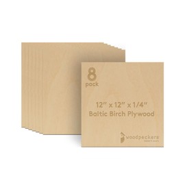 6 mm Baltic Birch Plywood 1/4 x 12 x 12 Inch, Box of 8 B/BB Grade Craft Wood, Stronger Than Basswood Sheets, for Laser, CNC Cutting and Wood Burning, by Woodpeckers