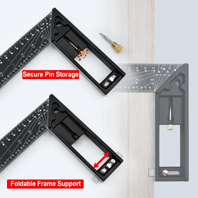 Precision Multi-Angle Measuring Ruler,10°-90° Combination Framing Square with Marking Holes,