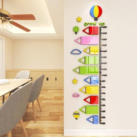 ChezMax Height Growth Chart Kids Measuring Height Indicator Tape Ruler Colorful Animals Height Measurement Nursery Hanging 3D Acrylic Material Wall Decor 67" x 6"