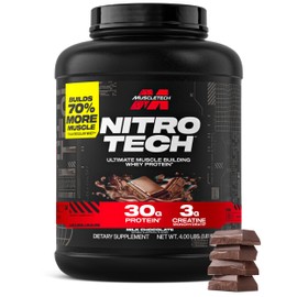 Muscletech Whey Protein Powder (Milk Chocolate, 4 Pound) - Nitro-Tech Ultimate Muscle Building Formula with Whey Protein Isolate - 30g of Protein, 3g of Creatine & 6.8g of BCAA - Packaging May Vary