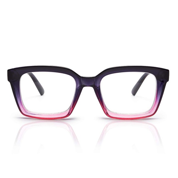 JiSoo - Gafas de lectura con luz azul para mujer, gafas de lectura de gran tamaño, bloqueo de luz azul 1.0, estilo Oprah moderno, color morado