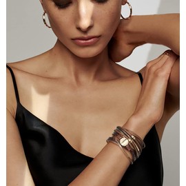 Wovanoo Leather Wrap Bracelet Set 3 Pieces Multilayer Cuff Bracelet Crystal Beads Magnetic Clasp Bracelet for Women Pearl Leopard