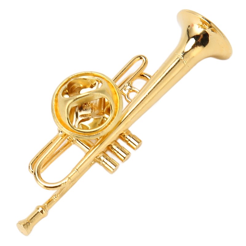 Gold Miniature Trumpet Shaped Lapel Brooch Pin Brass Exquisite Mini