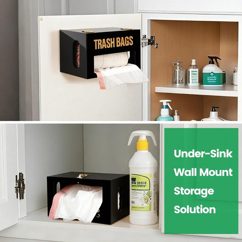 Libreshine Extra Large Black Bamboo Trash Bag Organizer Roll Holder,