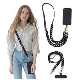Turkalla Cell Phone Lanyard, Acrylic +PU Leather Shoulder Strap Universal Phone Chain Strap with Phone Tether Patches