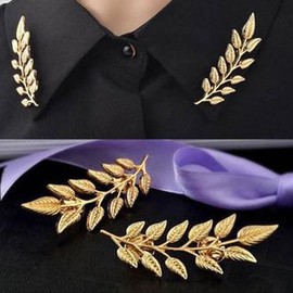 coadipress Gentlemen Gold Silver Leaf Brooches Simple Elegant Retro Double Leaf Collar Pin Brooch Gold Silver Plant Leaves Brooches (Gold)
