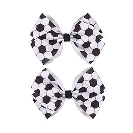 Soccer Ribbon Bow Hair Clips Soccer bows are Hair Accessories for girls. Soccer Hair Bow Clips Football Hair Clips Pin.(FJ27) (Black)