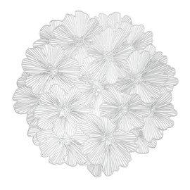 fanquare Silver Round Placemats 6 Pcs, Pressed Vinyl Round Table Mats for Dinner Table, Hollow Ginkgo Place Mats Holiday Wedding Accent Centrepiece