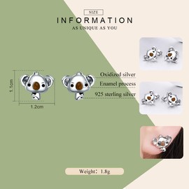 NewL 925 Sterling Silver Animal Cute Koala Bear Stud Earrings for Women Sterling Silver Jewelry Gift