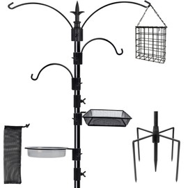 yosager Premium Bird Feeding Station Kit, 90" x 23" Bird Feeder Pole, Planter Hanger, Multi Feeder Hanging Kit with Metal Suet and Bird Bath for Bird Watching, Attracting Wild Birds