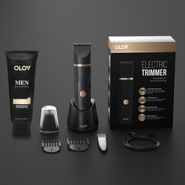 OLOV Electric Body Hair Trimmer-Groin Hair Trimmer, Ball Trimmer for Men - Replaceable Ceramic Blade Heads,USB Recharge,Waterproof Male Hygiene Razor Safe Quick Gifts Cordless Gentle Trimming Fast Trimming:_Premium Edition(Elite Black+Deodorant for Men )