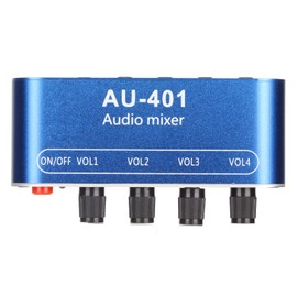 4 Channel Audio Mixer, Sound Mixer Selector, out 3.5mm Mini Stereo Mixer Amplifier with Volume Adjustment for PC, Laptop, Headphone, Bar Speaker, Small, DC 5V-12V