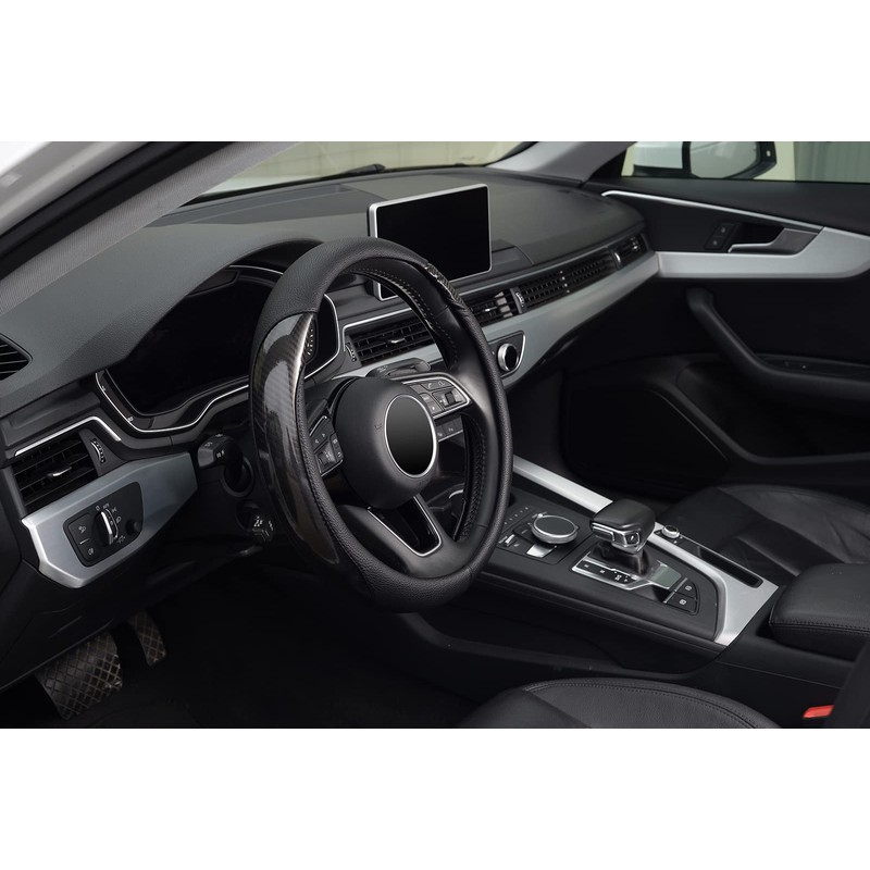 KAFEEK Carbon Fiber Steering Wheel Cover, Universal 15 inch, Anti-Slip,