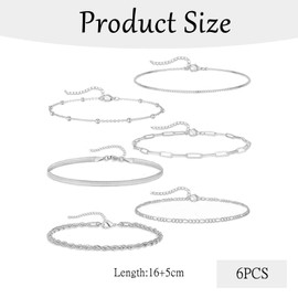 TENGEE 6 Piece Women's Silver Bracelet, Silver Bracelet Set, Silver Jewellery, Stacking Bracelets, Adjustable Bracelets, Durable and Solid, Suitable for Women Decoration