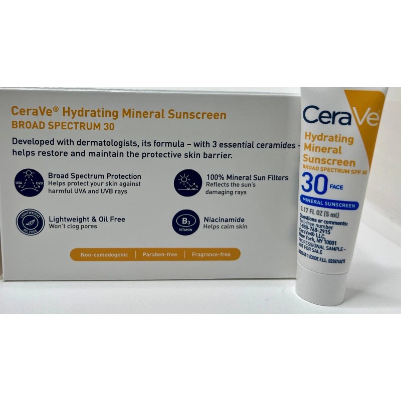 CeraVe Hydrating Mineral Sunscreen SPF 30 Face Lotion Travel Sz