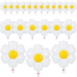 21 Pcs Flower Balloons Foil Daisies Balloons White Groovy Flower Daisy Party Decorations Retro Hippie Boho Girl Party Decor Foil Balloons (43.3 x 38 Inch, 28 x 28 Inch, 20 x 15.7 Inch)