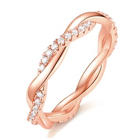 TIGRADE Women Eternity Ring Twisted Rope Cubic Zirconia Engagement Wedding Band Size 4-12, Rose Gold, Size 5