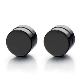 6MM Magnetic Black Circle Stud Earrings for Men Women Non-Piercing Clip On Fake Cheater Ear Gauge 2pcs(CA)