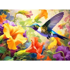 VOLUVOLU Rompecabezas de 500 piezas para adultos, rompecabezas de colibrí de flores, rompecabezas de 500 piezas para fiesta de cumpleaños para familia, niños y adultos, rompecabezas divertido
