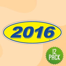 Versa-Tags Versa Tags 2016 Oval Model Year Car Dealer Window Stickers Proudly Made in The USA Versa Oval Model Windshield Year Stickers are Blue and Yellow in Color Come Twelve (12) to A Pack