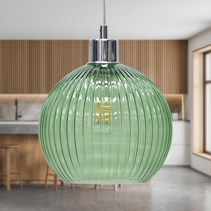 Glass Easy Fit Ceiling Lightshade or Pendant Shade, Green Ribbed