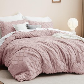 Bedsure Twin/Twin XL Comforter Set - Dusty Rose Comforter, Boho Tufted Shabby Chic Bedding, 2 Pieces Vintage Farmhouse Bed Set for All Seasons, Fluffy Soft Bedding with 1 Pillow Sham