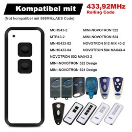 Novoferm Handheld Transmitter 433.92MHz Garage Door Remote Control for Novotron 522, 524, 502 MAX43-2, 512 Mix 43-2, 2 Channel, Pack of 3