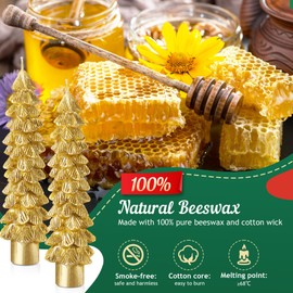 Ceoighe 2 Pack Christmas Tree Candles, 5 Inch Unscented Tree Shaped Taper Beeswax Candles for Christmas Holiday Decor Table Centerpiece Display Party Banquet Gift (Gold)