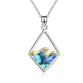 YAFEINI Sterling Silver Ocean Wave Necklace Created Blue Opal Pendant Ocean Jewellery Beach Gifts for Women Girls, Sterling Silver