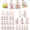 30 Pcs Mini Rabbit Easter Wooden Pegs Set, Small Easter Bunny Photo Clips for Children Bunny Party Easter Nests and Gifts, Easter Decoration with Cute Rabbit Motif Pompom for Easter Clothes Photos