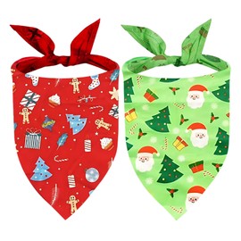 Christmas Dog Bandanas, 2 Pack Classic Plaid Triangle Pet Scarf with Santa and Snowman Print, Holiday Pet Christmas Costume for Small Medium Large Dogs (Set 2)