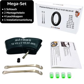 12 inch inner tube for children's bicycle, pram, balance bike and scooter, for 12 1/2 x 2 1/4 (57-203), 12 x 1.75 (47-203), 12 x 2.10 (54-203), with AV 45° + 4 light valve caps