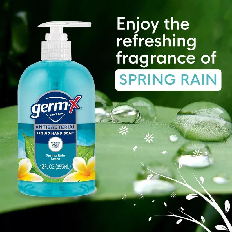 Germ-X Moisturizing Antibacterial Hand Soap, pH Balanced, Spring Rain, 12