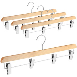 DoubleFill 4 Pcs Kilt Hanger 20 Inches Wooden Duty Skirt Hangers with 4 Clips for Closet (Wooden Color)