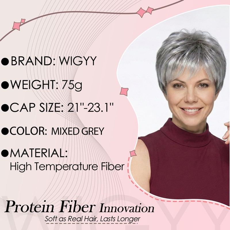 Mixed Grey Pixie Cut Wig for White Women – Short