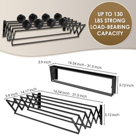 XL-31.5'' Wall Mounted Clothes Drying Rack, 130 lbs Large Capacity Rustproof Retractable Collapsible Drying Rack Easy Install with 7 Drying Rods, Space Saving Towel Clothes Rack for Laundry-Black